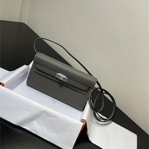 Kelly Classique To Go wallet Epsom Leather Silver Tone Metal In Etain Color HS