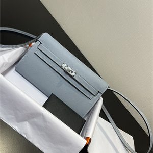 Kelly Classique To Go wallet Epsom Leather Silver Tone Metal In Blue Lin Color HS