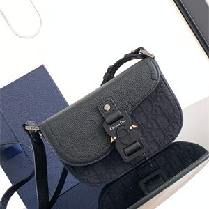 Di.or Mini Saddle Messenger Bag With Flap Black Oblique Jacquard With Grained Calfskin