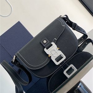 Di.or Mini Saddle Messenger Bag With Flap Black Grained Calfskin