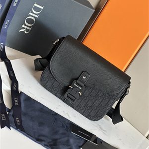 Di.or Small Saddle Messenger Bag With Flap Black Oblique Jacquard With Grained Calfskin