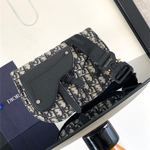 Di.or Saddle Pouch Beige and Black Oblique Jacquard and Black Grained Calfskin