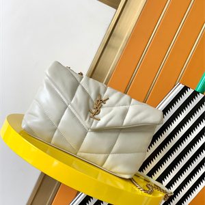 Y.S.L TOY PUFFER In Nappa Lambskin Gold Tone Metal White Color