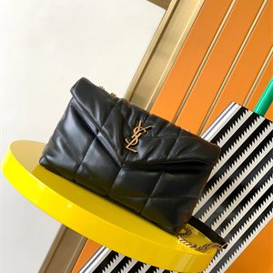 Y.S.L TOY PUFFER In Nappa Lambskin Gold Tone Metal Black Color