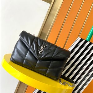 Y.S.L TOY PUFFER In Nappa Lambskin Silver Tone Metal Black Color