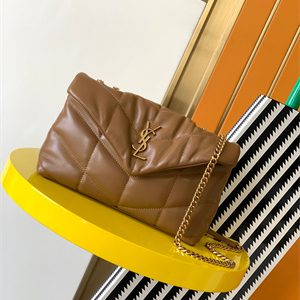 Y.S.L TOY PUFFER In Nappa Lambskin Gold Tone Metal Caramel Color