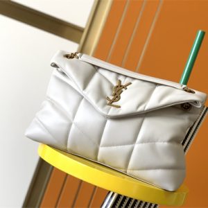 Y.S.L PUFFER MEDIUM In Nappa Lambskin Gold Tone Metal White Color