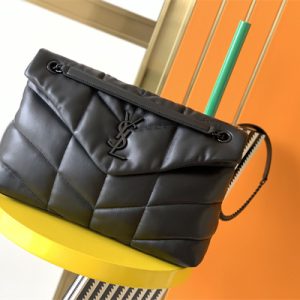 Y.S.L PUFFER MEDIUM In Nappa Lambskin Black Tone Metal Black Color