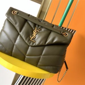 Y.S.L PUFFER MEDIUM In Nappa Lambskin Gold Tone Metal Dk Green Color