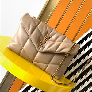 Y.S.L PUFFER MEDIUM In Nappa Lambskin Gold Tone Metal Beige Color