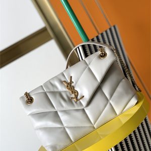 Y.S.L PUFFER SMALL  In Nappa Lambskin Gold Tone Metal White Color