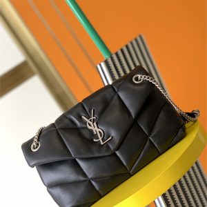 Y.S.L PUFFER SMALL  In Nappa Lambskin Silver Tone Metal Black Color