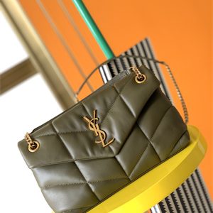 Y.S.L PUFFER SMALL  In Nappa Lambskin Gold Tone Metal Dk Green Color