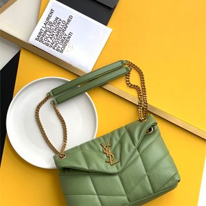 Y.S.L PUFFER SMALL  In Nappa Lambskin Gold Tone Metal Avocado Green Color