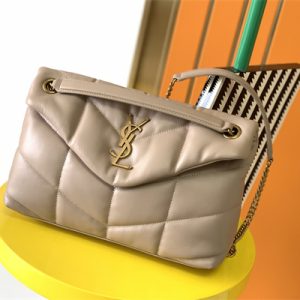 Y.S.L PUFFER SMALL In Nappa Lambskin Gold Tone Metal Beige Color