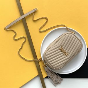 Y.S.L MINI LOU In Beige Quilted Grain De Poudre Embossed Leather Gold Tone Metal