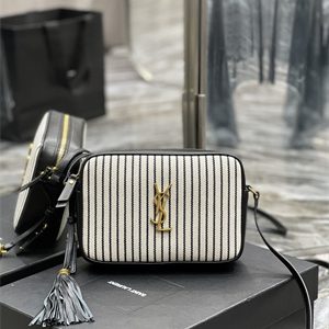 Y.S.L LOU CAMERA BAG In Striped Canvas and Leather Gold Tone Metal