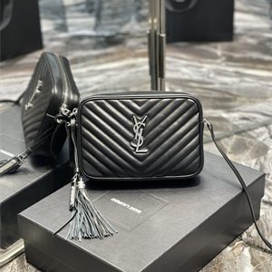 Y.S.L LOU CAMERA BAG In Black Quilted Leather Silver Tone Metal