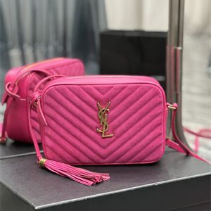 Y.S.L LOU CAMERA BAG In Fuchsia Quilted Suede and Smooth Leather Gold Tone Metal