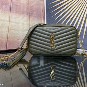 Y.S.L MINI LOU In Dk Green Quilted Grain De Poudre Embossed Leather Gold Tone Metal