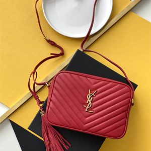 Y.S.L LOU CAMERA BAG In Red Quilted Leather Gold Tone Metal