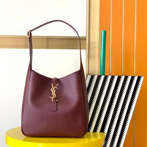 Y.S.L LE 5 A 7 Supple SMALL HOBO BAG In Burgundy Leather