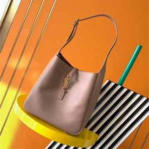 Y.S.L LE 5 A 7 Supple SMALL HOBO BAG In Dk Beige Leather