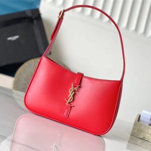 Y.S.L LE 5 A 7 HOBO BAG In Red Smooth Leather
