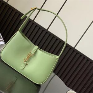 Y.S.L LE 5 A 7 HOBO BAG In Avocado Green Smooth Leather