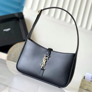 Y.S.L LE 5 A 7 HOBO BAG In Black Smooth Leather