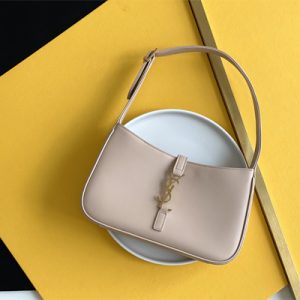Y.S.L LE 5 A 7 HOBO BAG In Lt Beige Smooth Leather