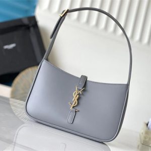 Y.S.L LE 5 A 7 HOBO BAG In Grey Smooth Leather