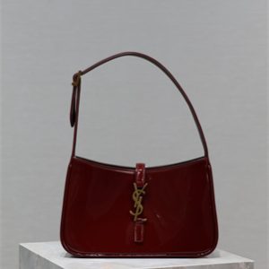 Y.S.L LE 5 A 7 HOBO BAG In Burgundy Patent Leather