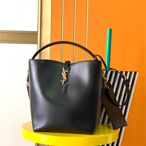 Y.S.L LE 37 In Black Shiny Leather Bucket Bag