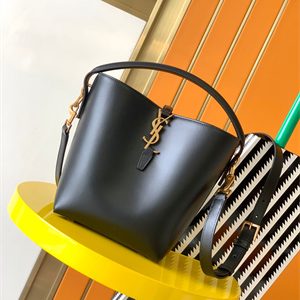 Y.S.L LE 37 SMALL In Black Shinny Leather Bucket Bag