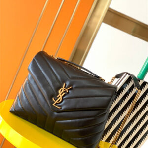 Y.S.L LOULOU SMALL In Black Quilted Calfskin Leather Gold Tone Metal