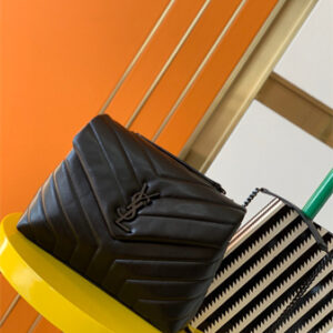 Y.S.L LOULOU SMALL In Black Quilted Calfskin Leather Gunmetal