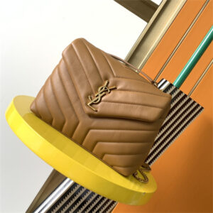 Y.S.L LOULOU SMALL In Caramel Quilted Calfskin Leather Gold Tone Metal