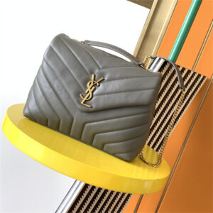 Y.S.L LOULOU SMALL In Grey Quilted Calfskin Leather Gold Tone Metal