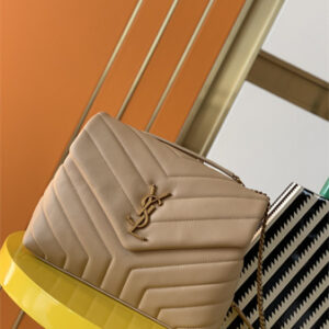 Y.S.L LOULOU SMALL In Beige Quilted Calfskin Leather Gold Tone Metal