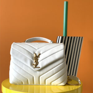 Y.S.L LOULOU SMALL In White Quilted Calfskin Leather Gold Tone Metal