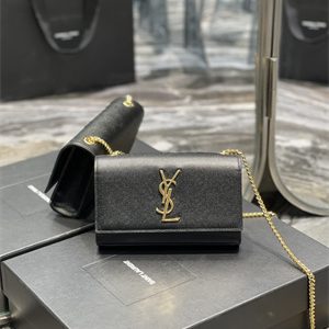 Y.S.L KATE SMALL IN GRAIN DE POUDRE EMBOSSED Leather Gold Tone Metal Black Color