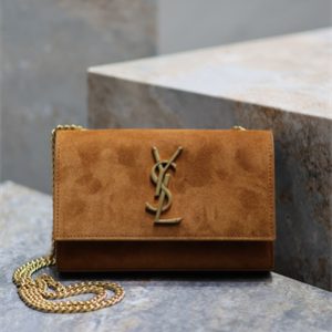 Y.S.L KATE SMALL IN Suede Leather Gold Tone Metal Caramel Color