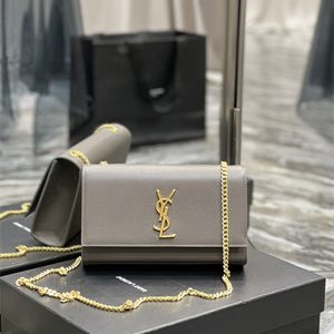 Y.S.L KATE MEDIUM IN GRAIN DE POUDRE EMBOSSED Leather Gold Tone Metal Grey Color