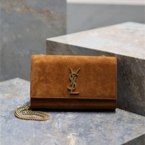 Y.S.L KATE MEDIUM IN Suede Leather Gold Tone Metal Caramel Color
