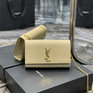 Y.S.L KATE MEDIUM IN GRAIN DE POUDRE EMBOSSED Leather Gold Tone Metal Beige Color