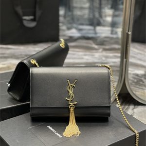 Y.S.L KATE MEDIUM TASSEL IN SMOOTH LEATHER Gold Tone Metal Black Color