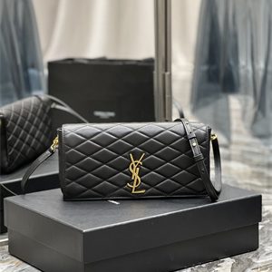 Y.S.L KATE 99 IN QUILTED NAPPA LAMBSKIN LEATHER Black Color Gold Tone Metal