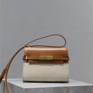 Y.S.L MANHATTAN MINI Crossbody Bag In Cotton Canvas and Shinny Leather
