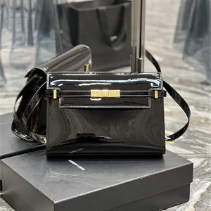 Y.S.L MANHATTAN Shoulder Bag In Black Patent Leather